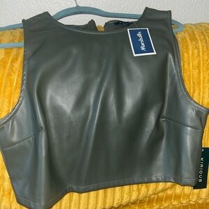 KIRIOUS Faux Leather Crop Top – Olive Green (NWT)